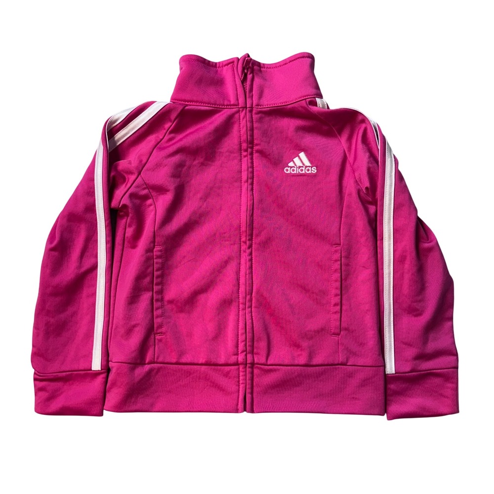 Adidas Track Jacket Girls 3T Pink HCM061 Full Zip 3-Stripe Athletic Activewear‎